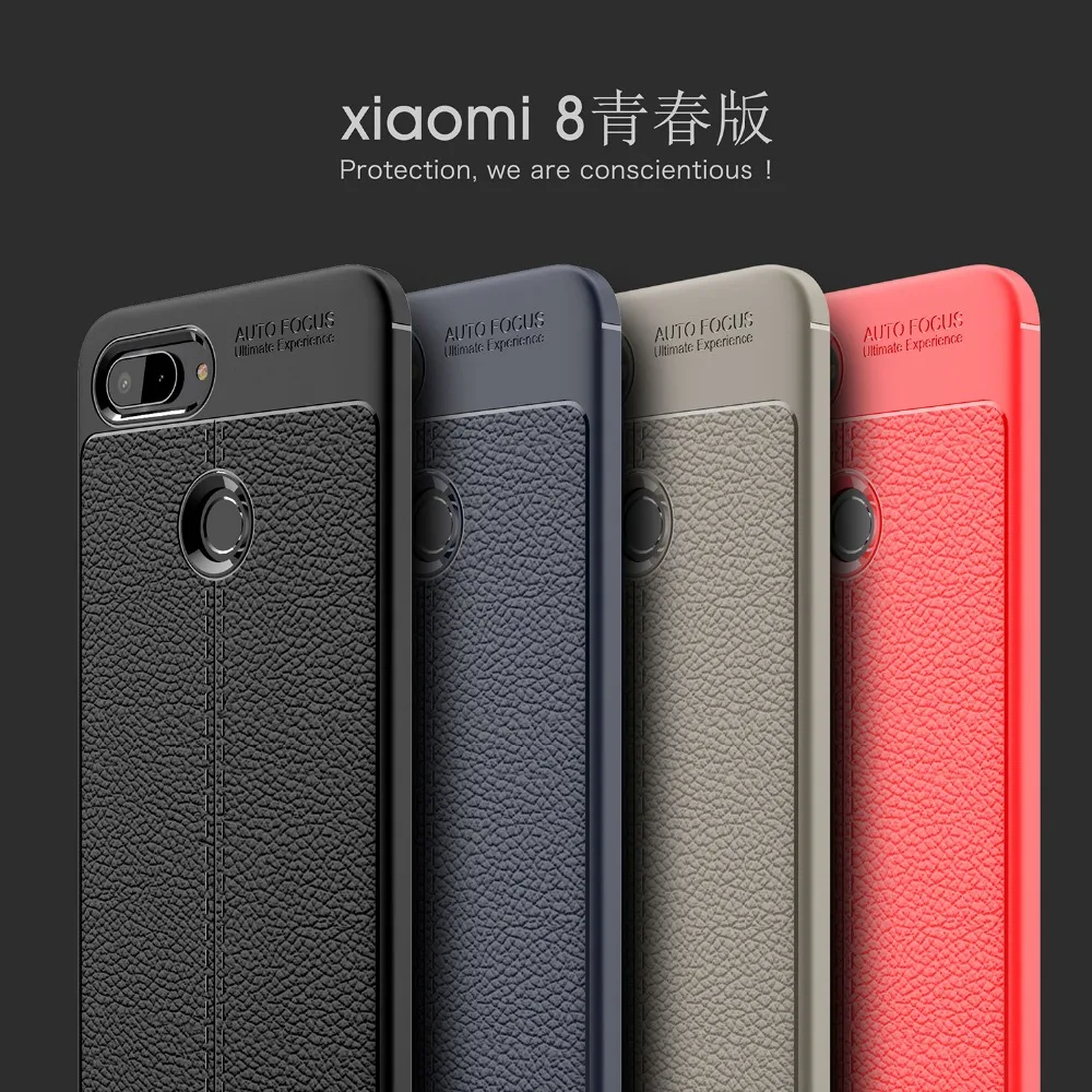 For Xiaomi Mi 8 Lite Case Mi8X Fundas Leather Texture Silicone Soft TPU Back Cover for Youth |