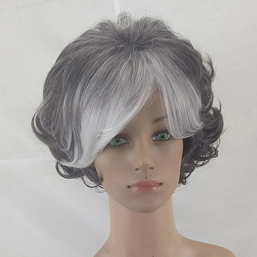 HAIRJOY Женские синтетические волосы Короткие слоистые кудрявые пушистые челки серебристо-серый парик 6 цветов - Цвет: dark grey  ombre