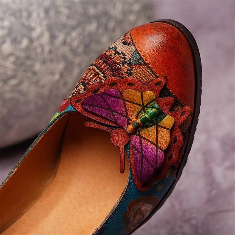 

GKTINOO Original Spring New Thick Heels Women Shoes Genuine Leather National Style Flowers Round Toe Handmade Shoes Size 41-42