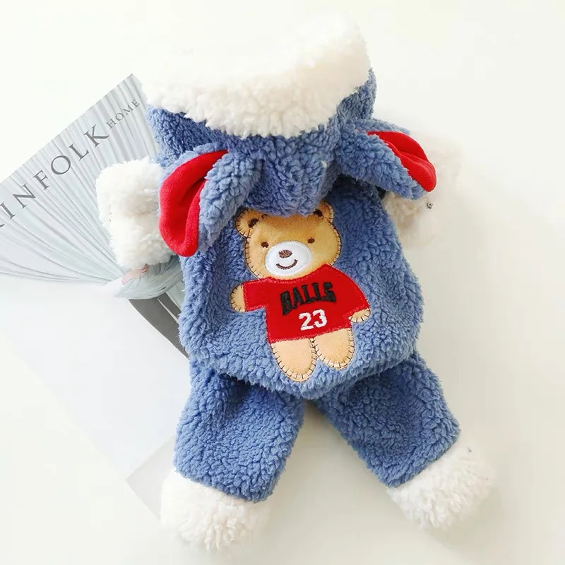 Blue Bear Милый единорог, медведь, щенок, кошка, собака, костюм для маленьких собак, кошек, зимняя теплая одежда для домашних животных, чихуахуа, Ши-тцу, пальто с капюшоном, одежда для домашних животных - Цвет: Blue Bear