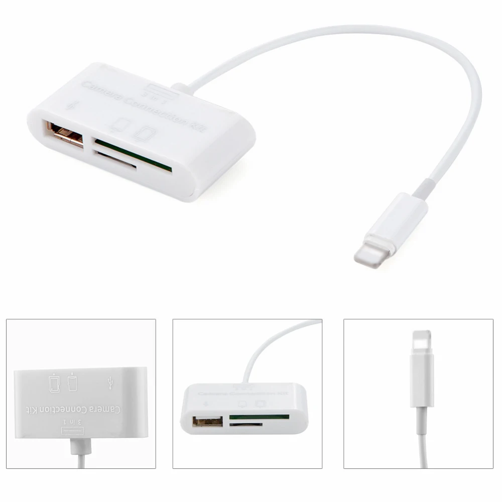 3 в 1 кард-ридер для планшета iPad 4 Mini IOS 11 Micro-SD MMC TF кард-ридер USB OTG кабель адаптер комплект подключения камеры