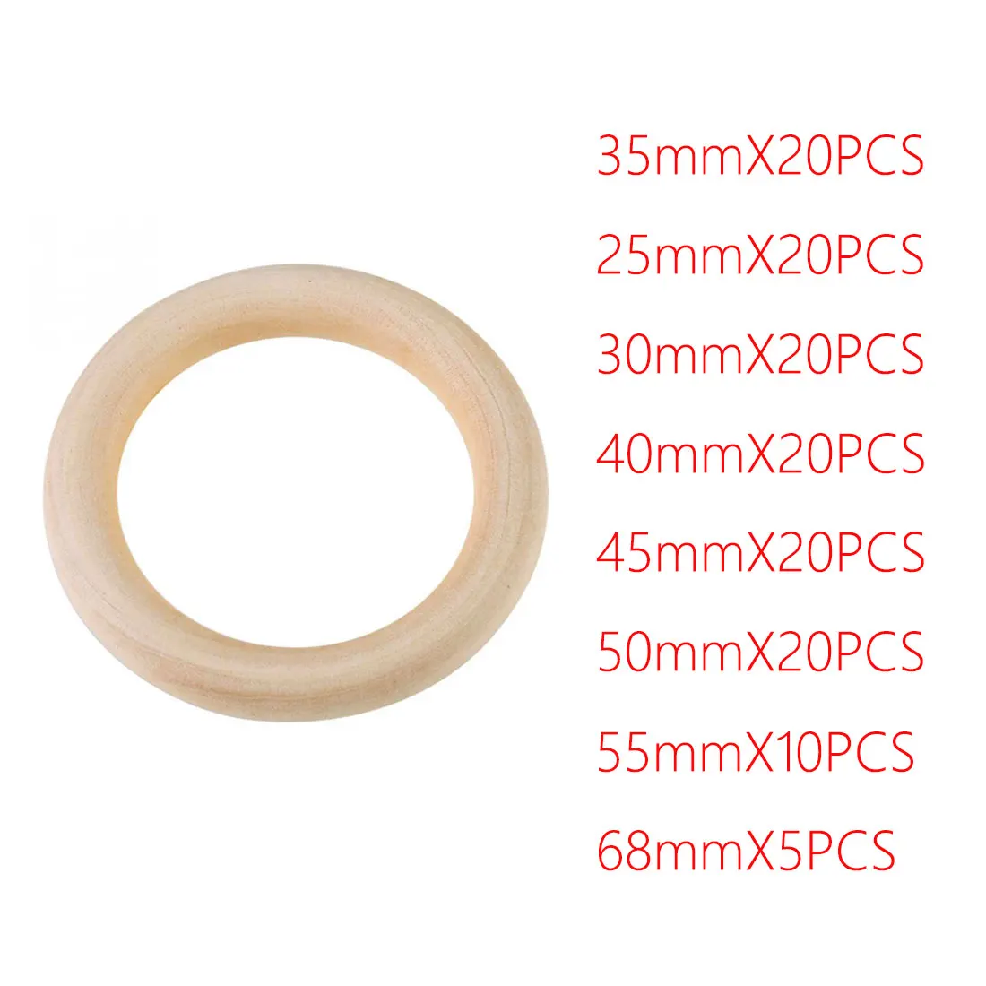 25mm-68mm Natural Wooden Baby Teething Rings Infant Teether Toy Necklace Bracelet For 3-12 Month Infants Tooth Care Products