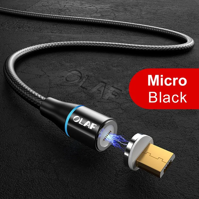 black micro cable Магнитный кабель OLAF 3A Micro USB для быстрой зарядки и передачи данных для iPhone XS 8 7 Магнитный кабель для зарядки type-C для samsung S10 Xiaomi - Цвет: black micro cable