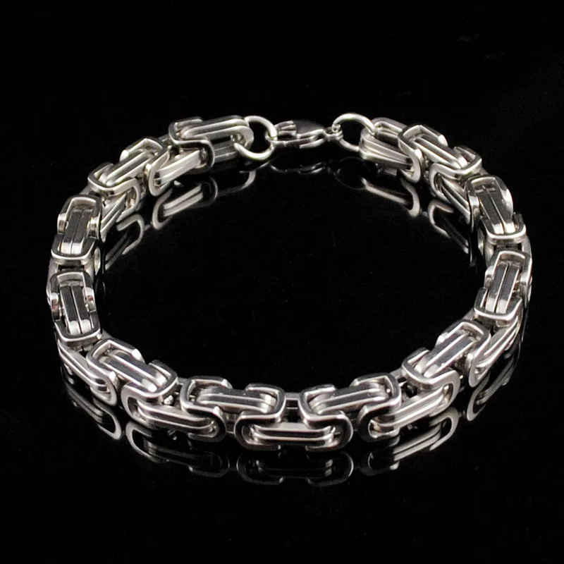 Плоский византийский мужской браслет из нержавеющей стали 316L золотого и