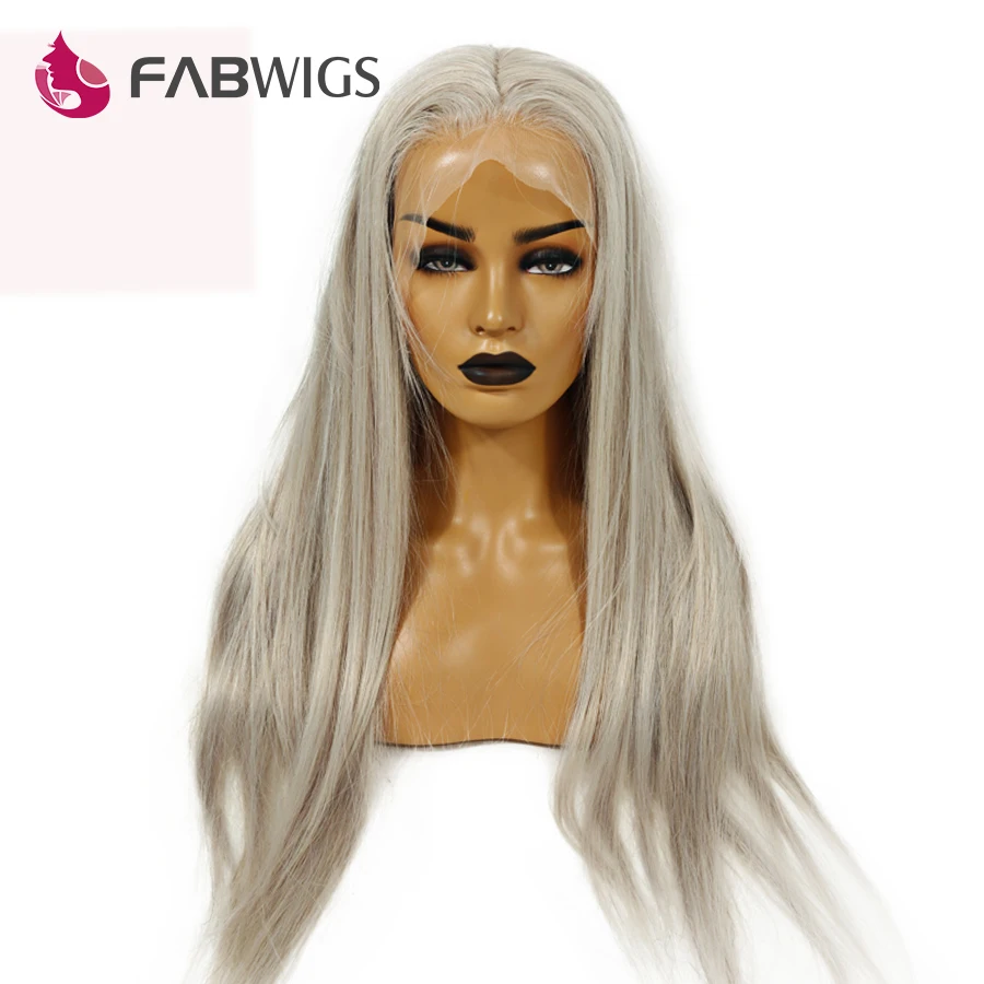 Fabwigs 150% плотность прозрачный полный парик шнурка предварительно сорвал пепел блонд человеческих волос парики бразильские прямые волосы Реми серый цвет