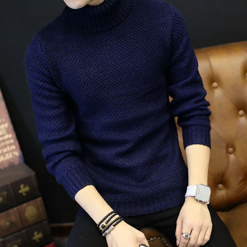Мужской пуловер 2017 брендовый Повседневный однотонный вязаный простой свитер