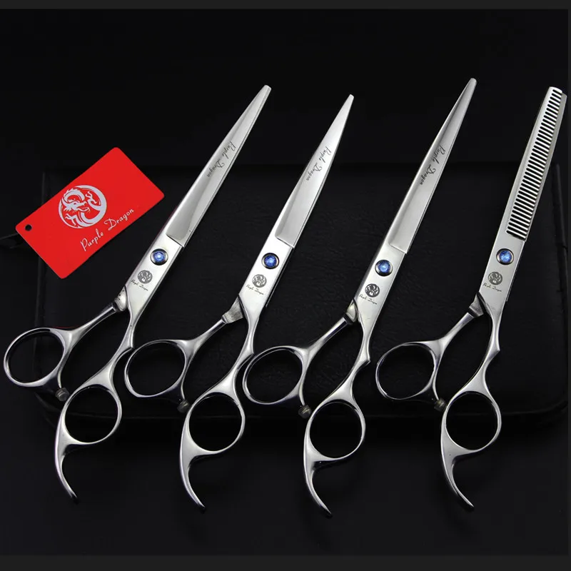

Purple Dragon Brand 7 Inch Silver Hair Cutting+Curved+Thinning Scissors with Case Pet Grooming Scissors Set Professional Kits