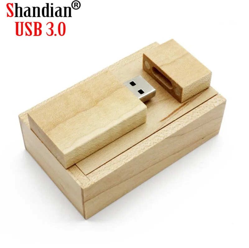 Maple wood with box SHANDIAN USB 3,0 деревянный usb+ коробка usb флэш-накопитель 4 ГБ 8 ГБ 16 ГБ 32 ГБ свадебная фотография подарок(более 10 шт. бесплатный логотип - Цвет: Maple wood with box