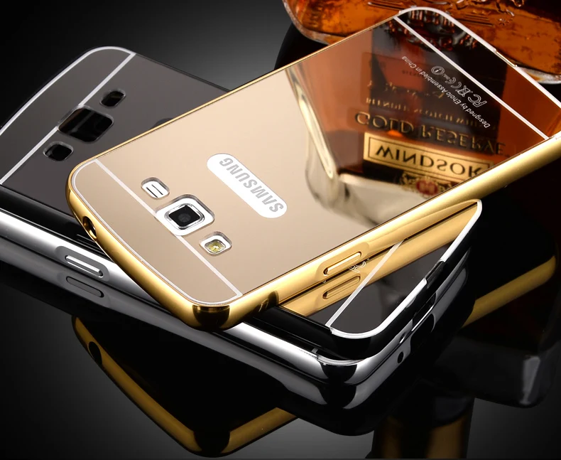 G710 чехол для samsung Galaxy Grand2 G7102 бампер алюминиевая рамка+ зеркальная акриловая задняя крышка Черный Grand 2 Duos SM 7102 710 чехол s