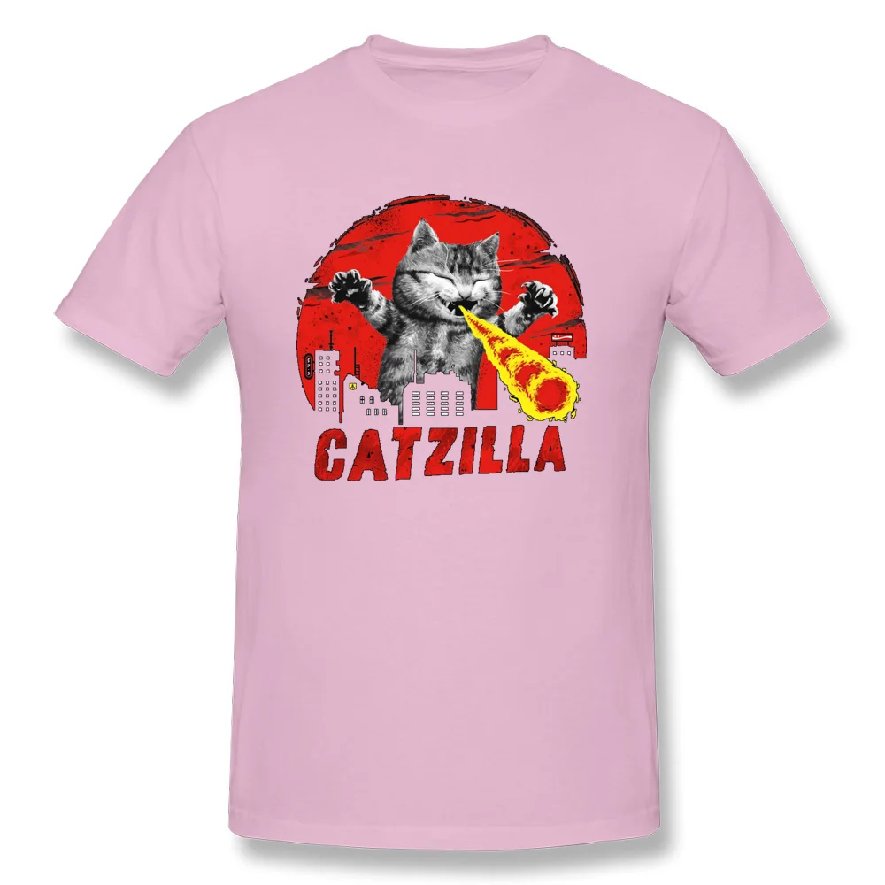 Catzilla Cat Feline пламенный Милая футболка с изображением монстра для мужчин Забавный котенок Neko комикс Новое поступление модные повседневные топы с 3D принтом Футболка - Цвет: Pink