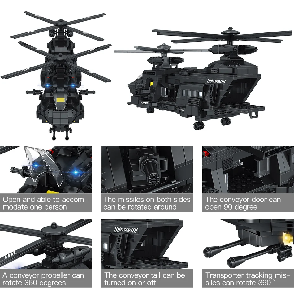 

1351pcs Large Building Blocks Sets Compatible SWAT City Police Team Transport Helicopter Figures Bricks Toys For Children