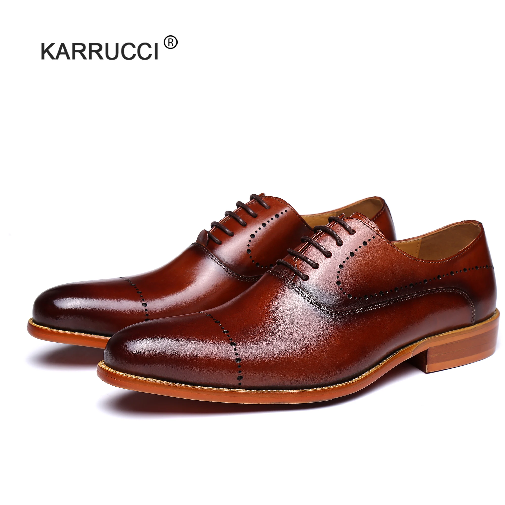 KARRUCCI/мужские оксфорды с круглым носком; Кожаные классические удобные СОВРЕМЕННЫЕ ДЕЛОВЫЕ модельные туфли на шнуровке для мужчин