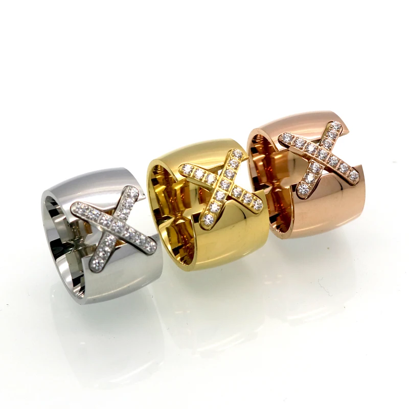 Новое поступление, Золотое кольцо Bijoux, ширина 14 мм, большое кольцо с чешским крестом, кольцо X для женщин, модные ювелирные изделия с кристаллами,, подарок
