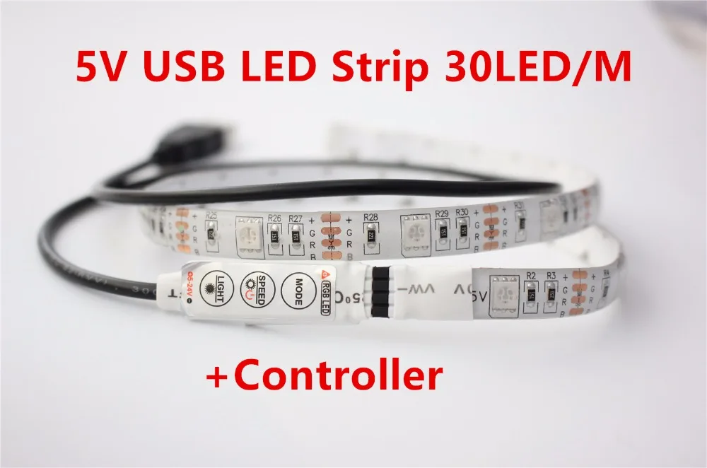 Светодиодная лента 0,5 RGB с контроллером, 5050 м, 5 В