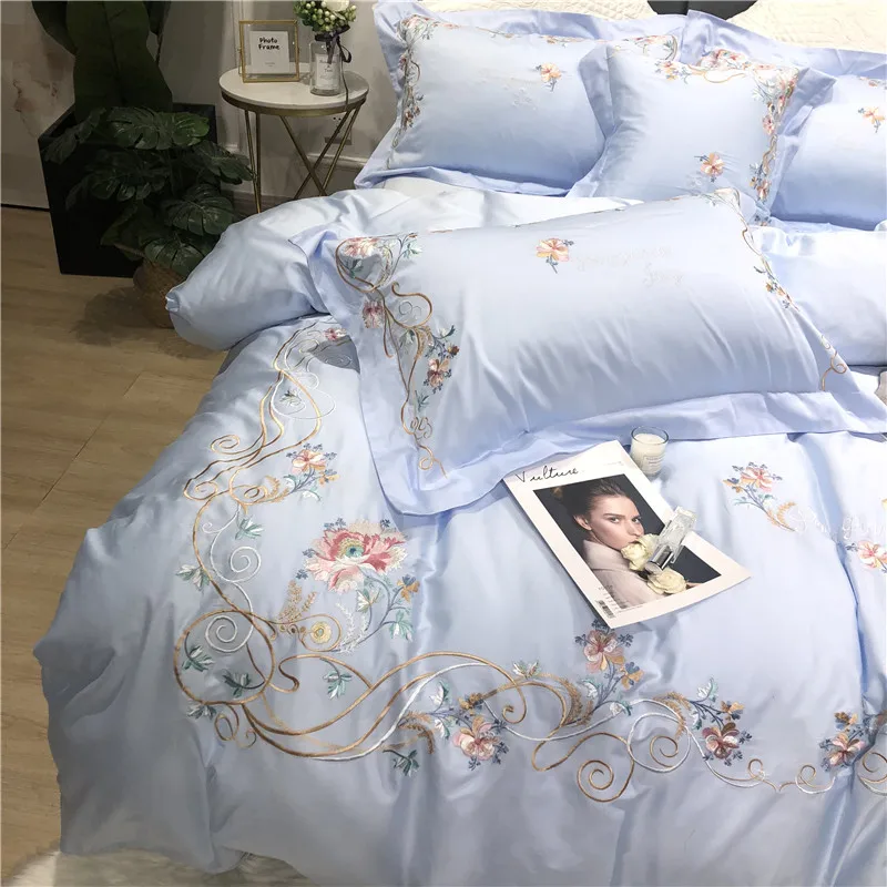 Little Daisy embroidery Bedding Sets girls Beddingset egyptian cotton Bed Linen Duvet Cover Bed Sheet Pillowcase/bed Sets 4/7pcs