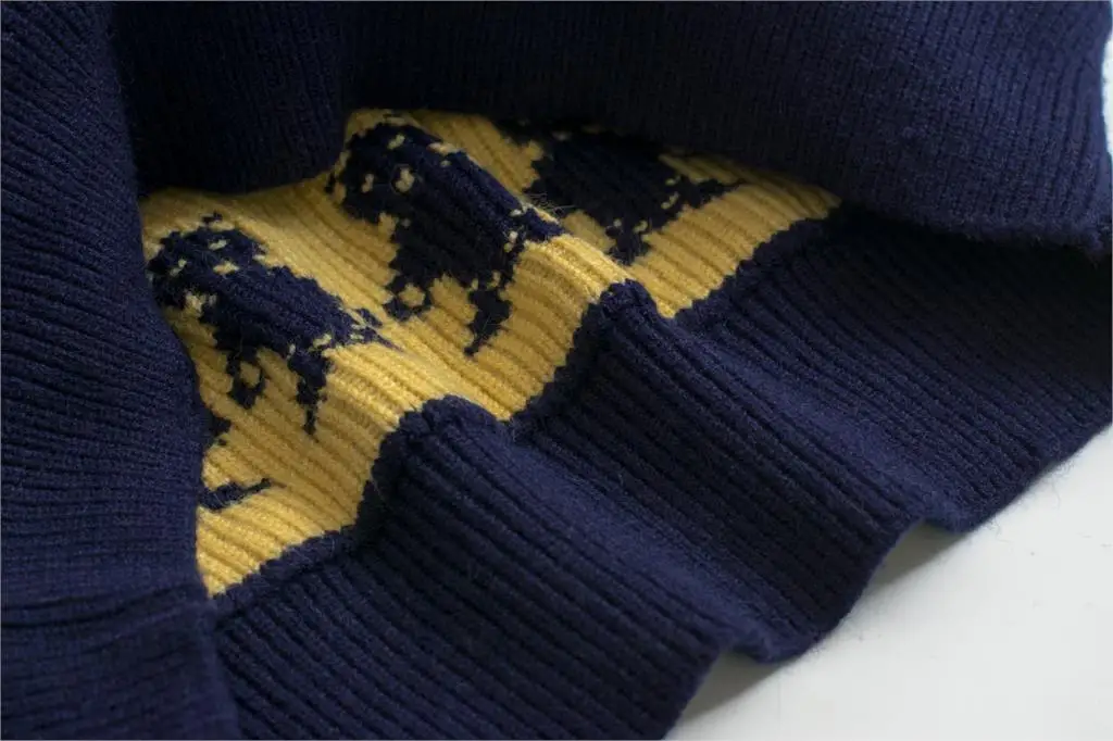 Spring New Funny Vintage Ladies Pullover Sweater Autumn Bear Jacquard Dark Blue Preppy Style Women Knitwear Ptetty Jumper Top | Женская