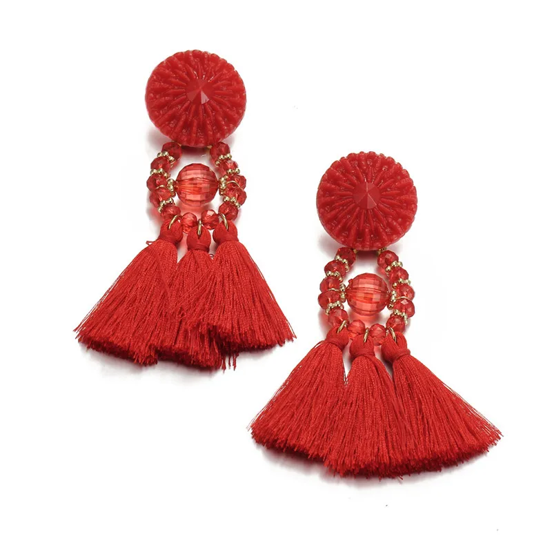 

Long Tassel Earrings For Women Beaded Dangling Drop Fringe Christmas Gold Statement Round Piercing Bohemian Jewelry