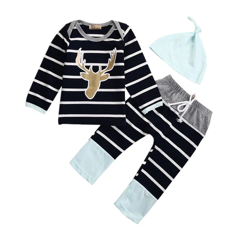 Newborn Toddler Infantil Baby Boys Girls Unisex Long Sleeve Tops +Long Pants Hat 3PCS Outfits Set Clothes | Детская одежда и обувь