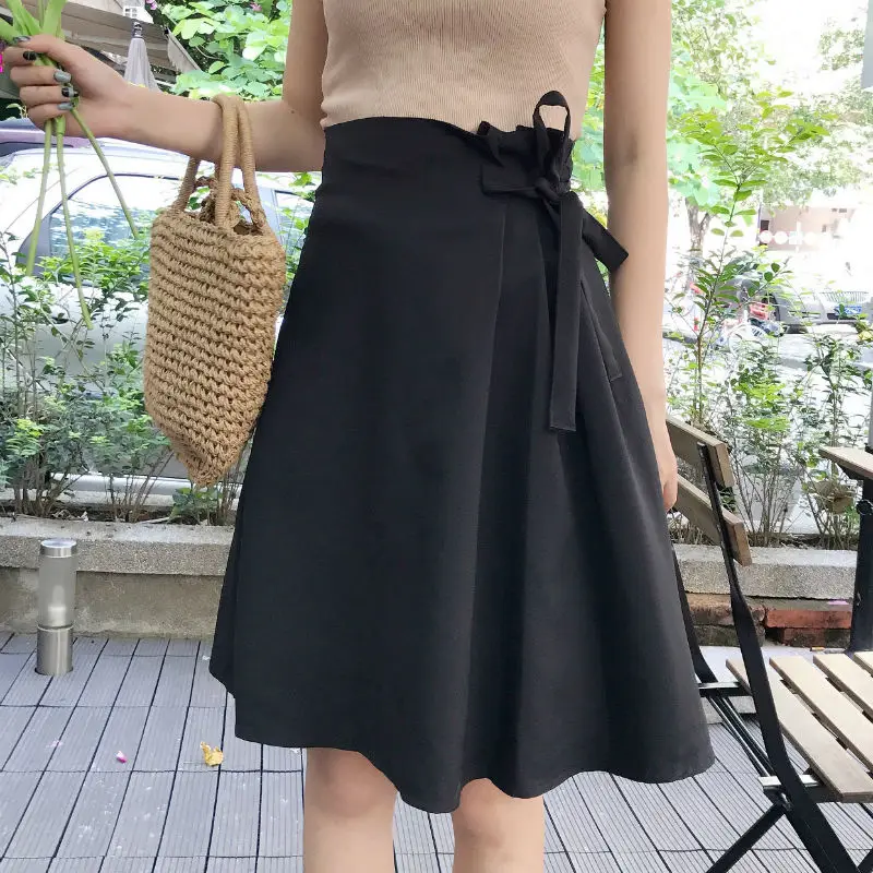 Летние женские юбки на шнуровке Женская однотонная миди юбка с высокой талией