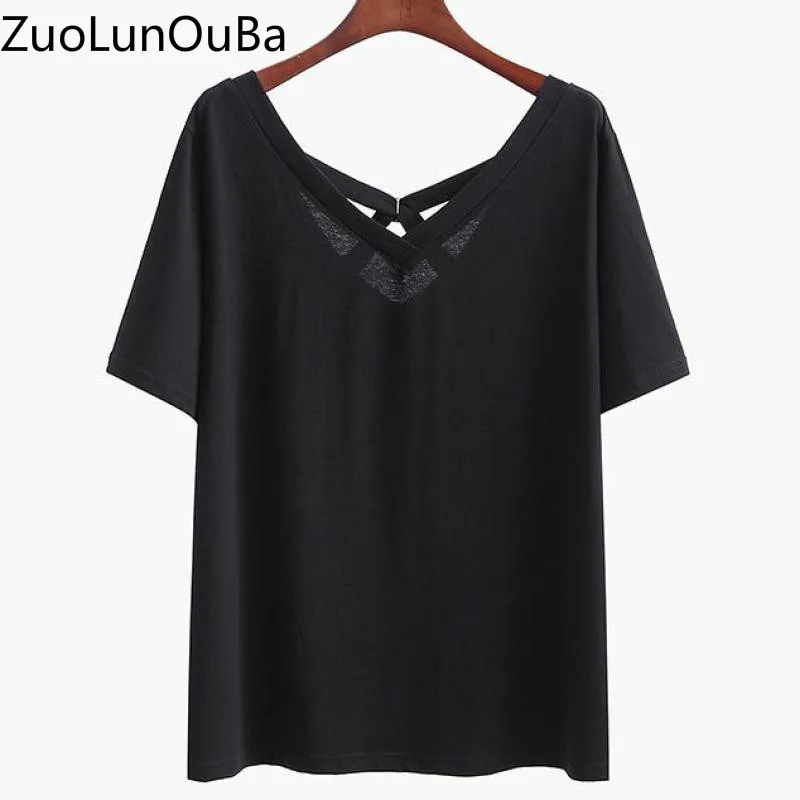 ZuoLunOuBa/2018 летняя модная женская футболка с глубоким v-образным вырезом однотонная