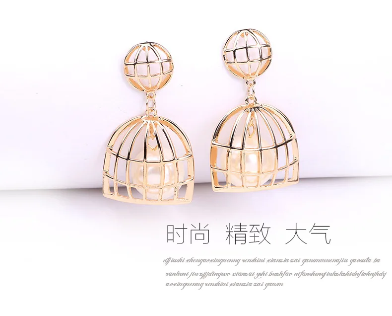 Новые серьги в виде птичьей клетки жемчужные золотые для женщин Модные Винтажные