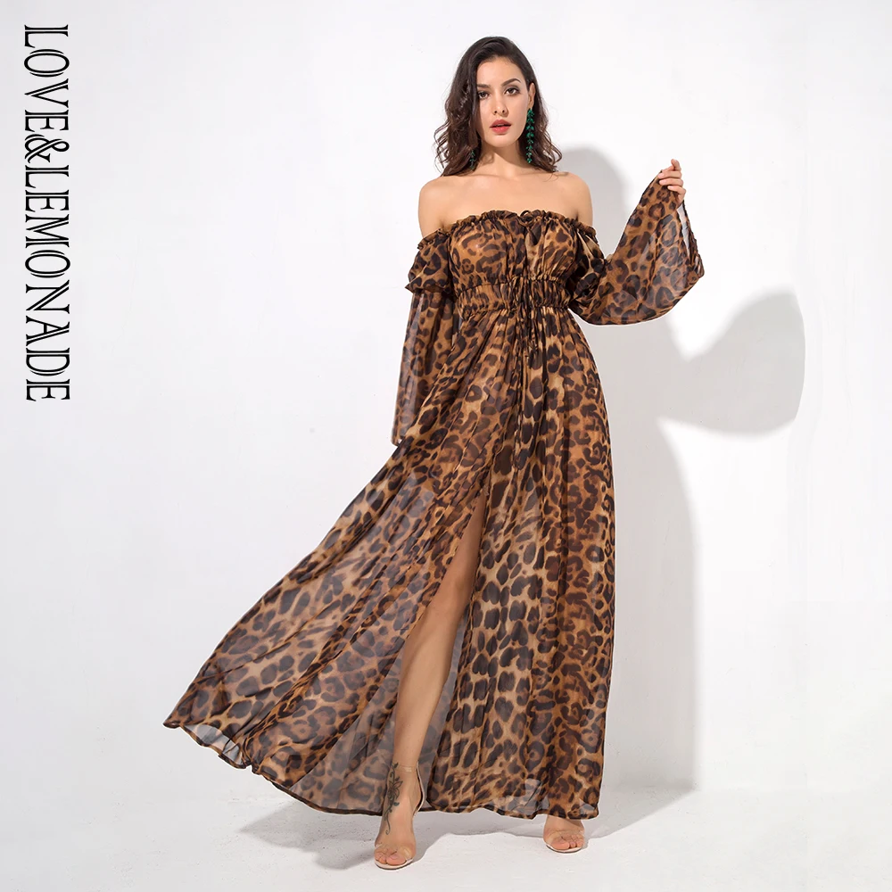 Love& Lemonade длинное леопардовое платье с декоративными рукавами LM1276