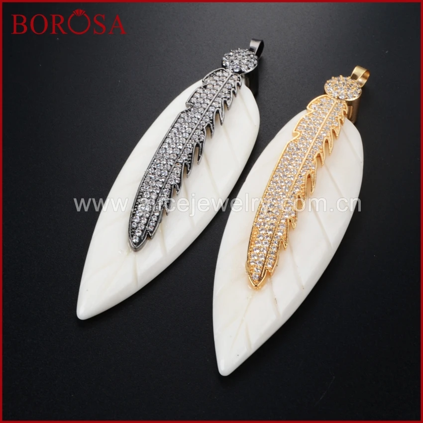 BOROSA Druzy ювелирные изделия 3 pcsGold/черный Цвет натуральный белый Ox Bone Резные листья