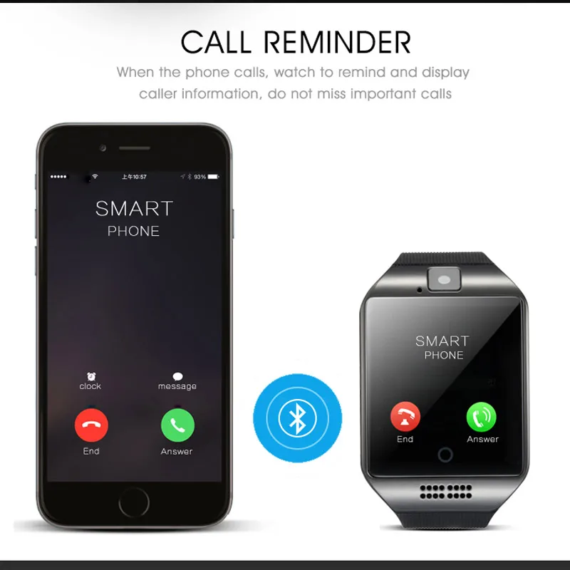 Bluetooth Q18 Смарт часы мужские с шагомером Поддержка TF карта фитнес сенсорный экран