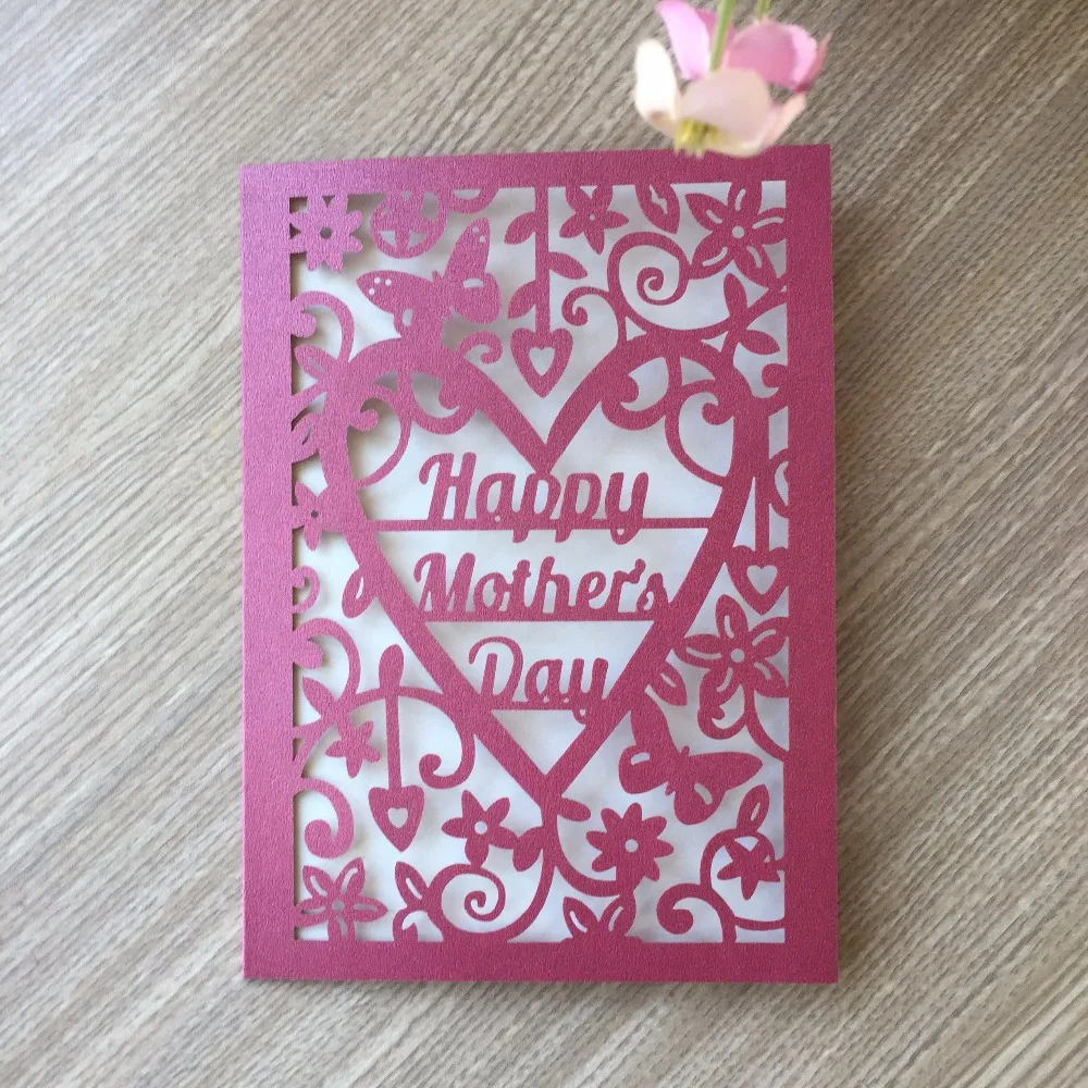 

40pcs/Lot Laser Cut Happy Mother's Day Theme Invitation Cards Greeting Blessing Cards Mother's Day Decorations