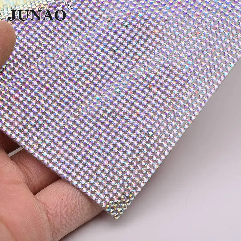 Crystal AB JUNAO SS6 исправление красочные AB Стразы отделка Кристалл Ткань Лист Алмазная сетка Стразы Лента смола аппликация для DIY украшения - Цвет: Crystal AB