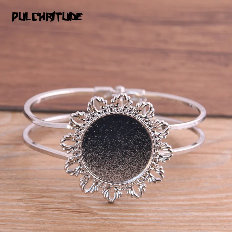 PULCHRITUDE 1 шт./лот 5 стильный, посеребренный браслет свободный браслет блюдечко для фурнитуры гнездовая оправа круглый Овальный Кабошон-Камея