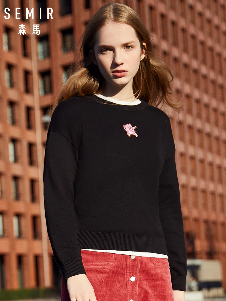 Женский свитер с вышивкой SEMIR трикотажный из 100% хлопка пуловер трикотажная