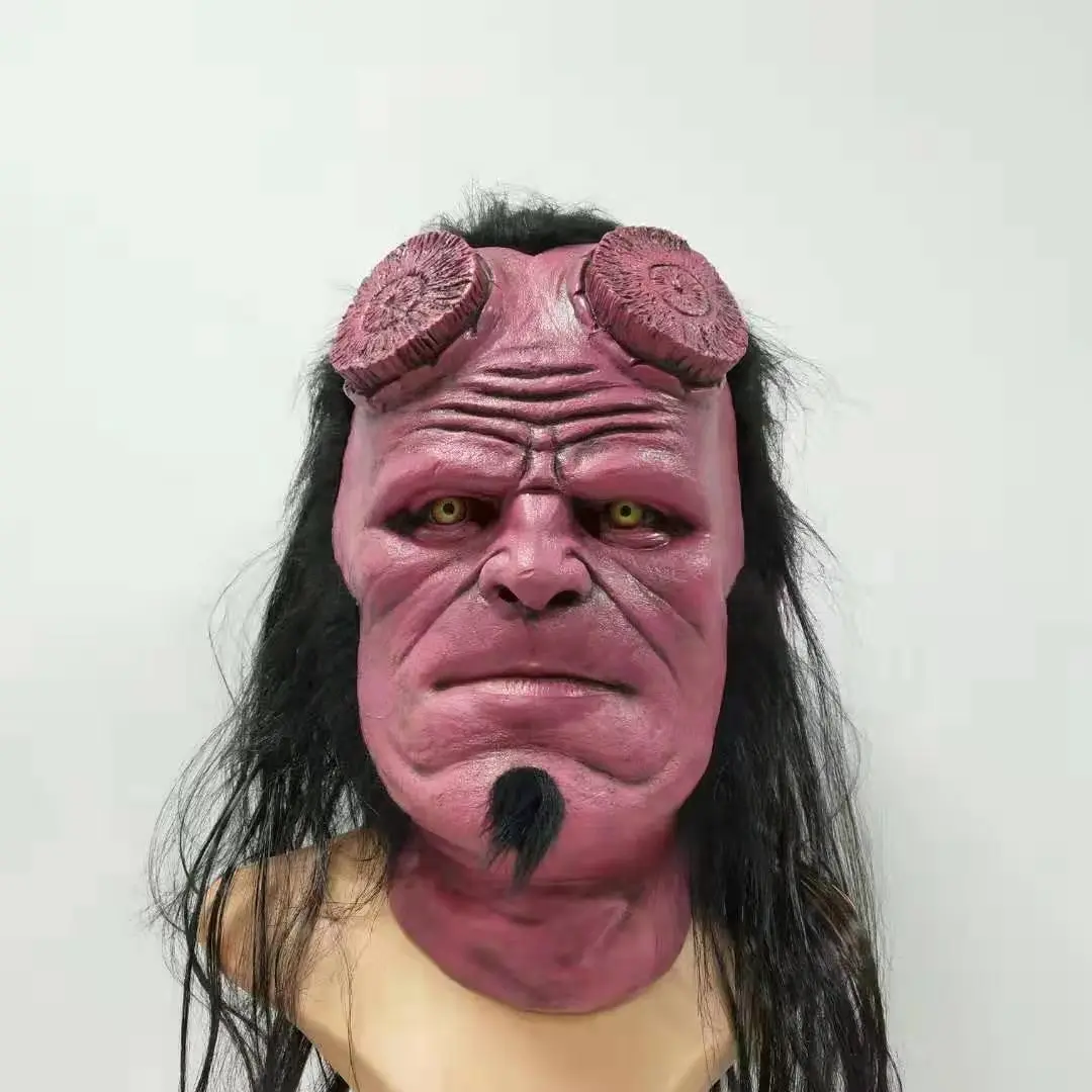 Черная маска Hellboy Hell boy с капюшоном красная на Хэллоуин косплей страшная