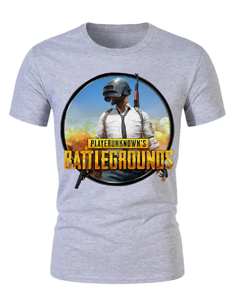 Мужская и женская модная футболка с принтом PUBG коротким рукавом круглым вырезом