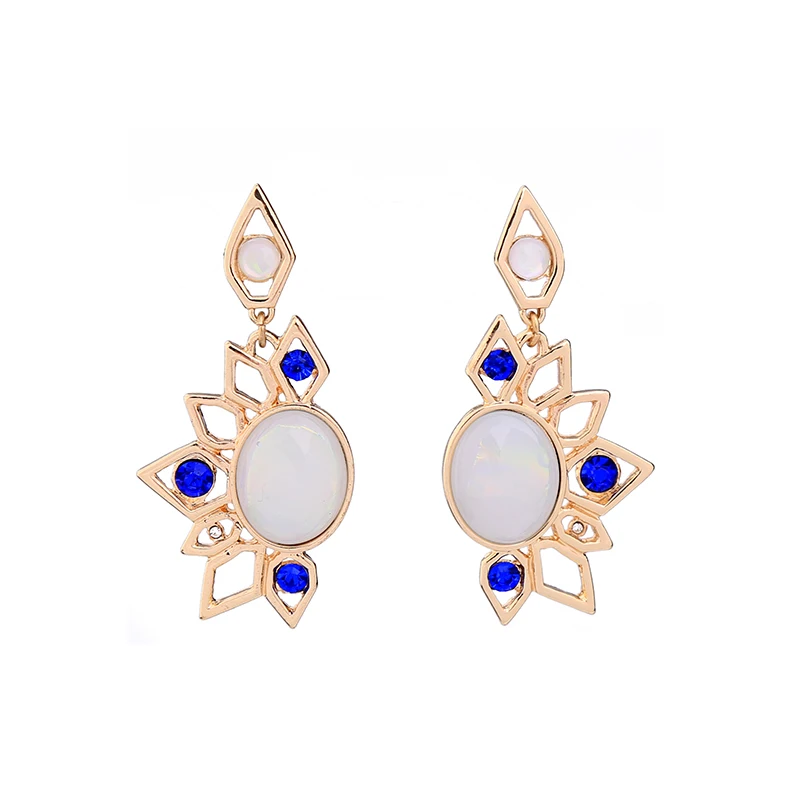 Серьги-подвески с геометрическим узором из смолы белого и синего цвета большие