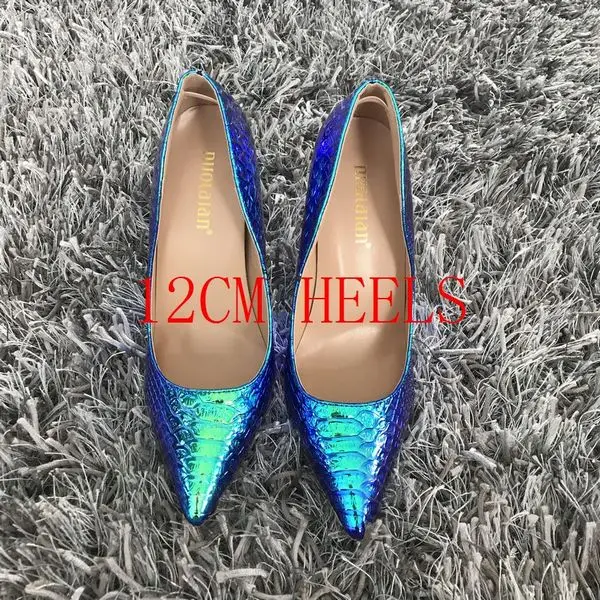 LSWAL blue12cm Новинка года; модная женская обувь; вечерние свадебные туфли со змеиным принтом; пикантные туфли-лодочки на высоком каблуке с острым носком; женская обувь; большие размеры 35-42 - Цвет: LSWAL blue12cm