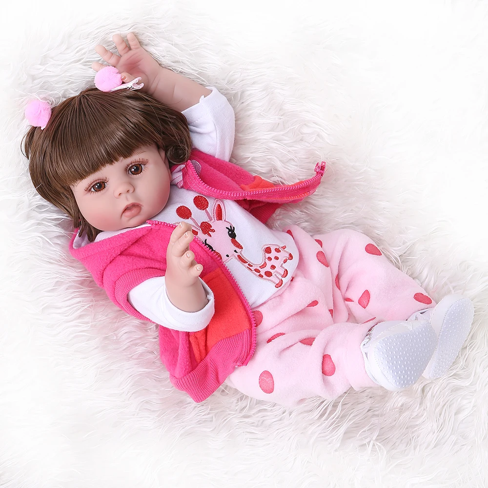 NPK 48 см кукла bebe reborn малышка девочка в розовом платье все тело Мягкий силикон