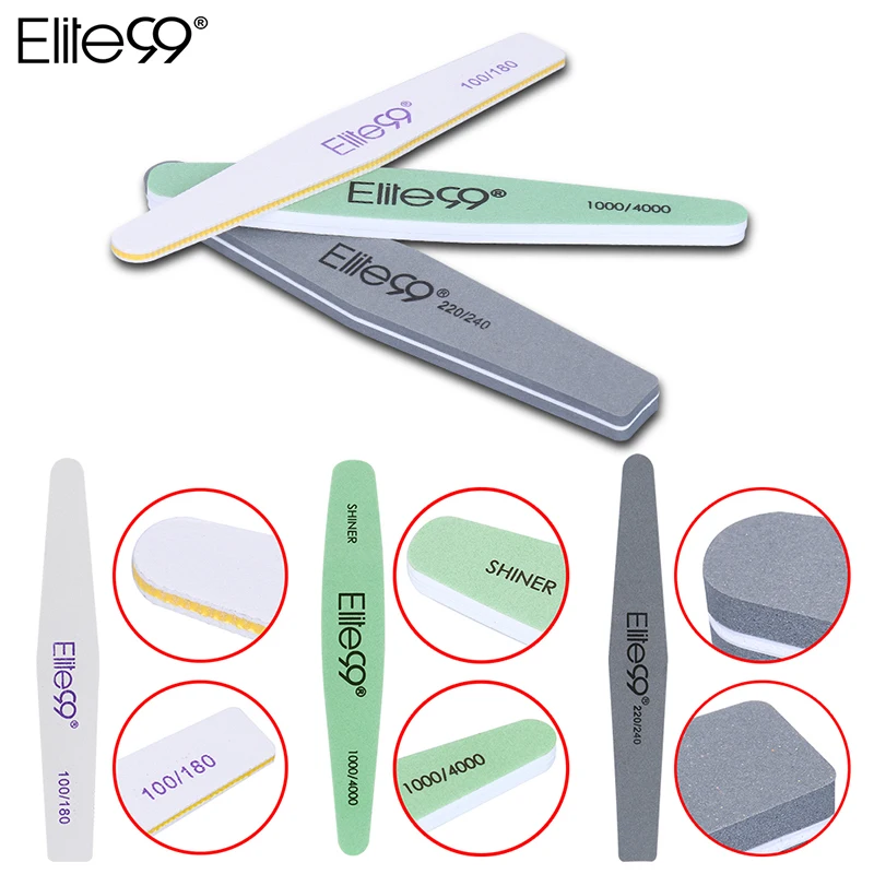Elite99 3 x Размеры Двусторонняя Пилочки для ногтей шлифовальный Pro Nail Art шлифовальные