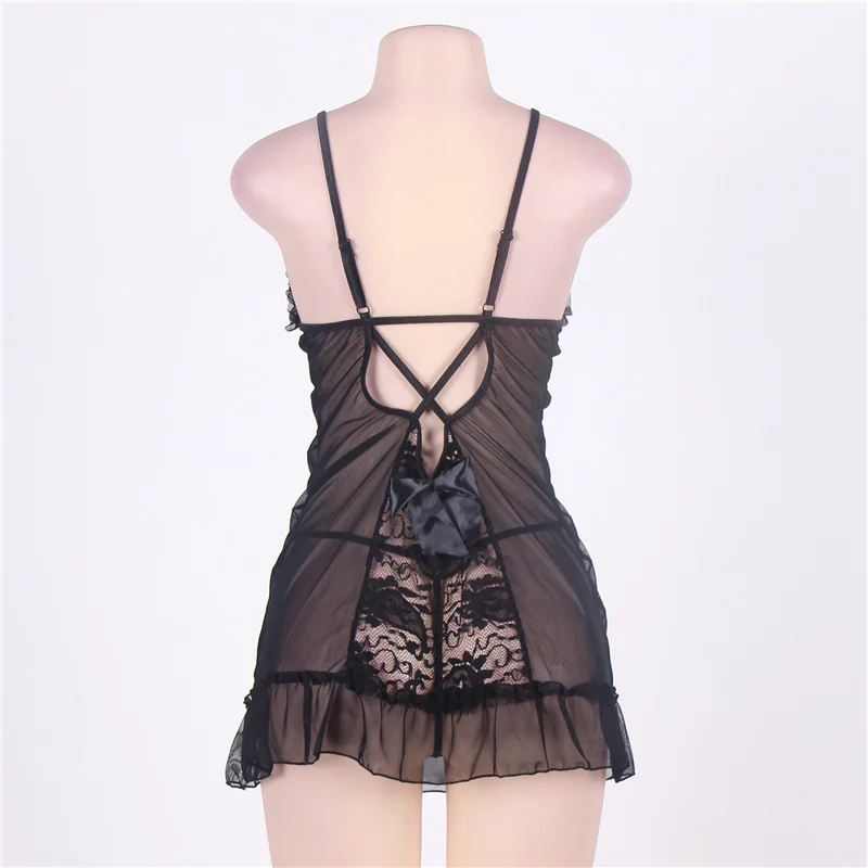 Black Halter Baby Doll Sexy Lingerie Hot Erotic Plus Size Floral Mesh Lace For Women Underwear | Тематическая одежда и