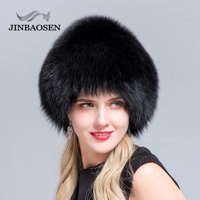 COLOR2 JINBAOSEN женская меховая шапка из натуральной лисы, шапка для русской зимы, Модные Вязаные Лыжные шапки с теплыми ушками - Цвет: COLOR2
