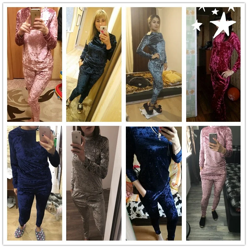 LUO SHA 3XL 6 цветов Бархатный спортивный костюм женский костюм Бархатный комплект Топ с длинным рукавом+ брюки велюровый спортивный костюм наборы для женщин спортивный костюм