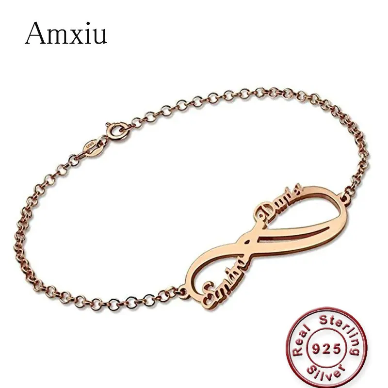 Amxiu индивидуальный браслет с двумя именами, персонализированные ювелирные изделия из серебра 925 пробы, браслеты с буквами подарки для влюбл... от AliExpress WW