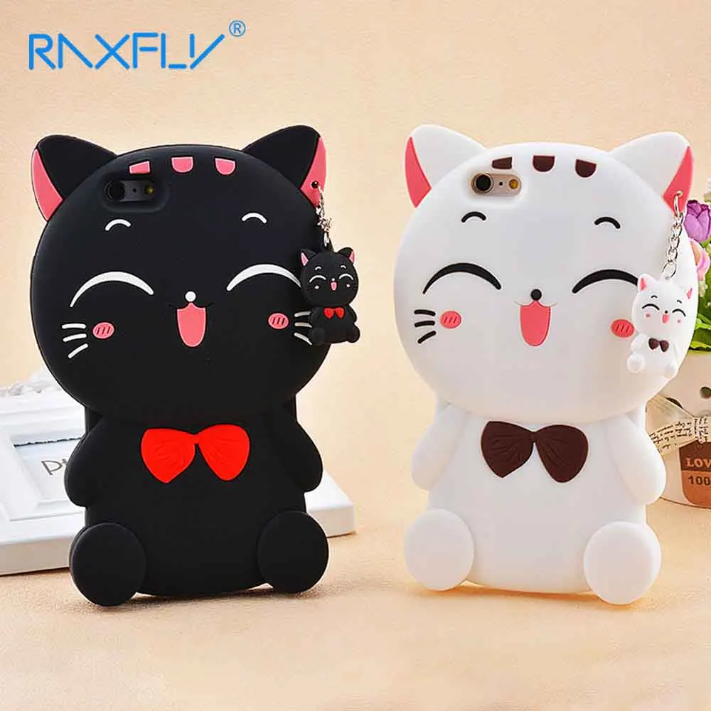 RAXFLY TPU Soft Case Lucky Cat Silicone For iPhone 7 8 Plus X XS XR Xs Max Cover 6 6s Cases With Lanyard |