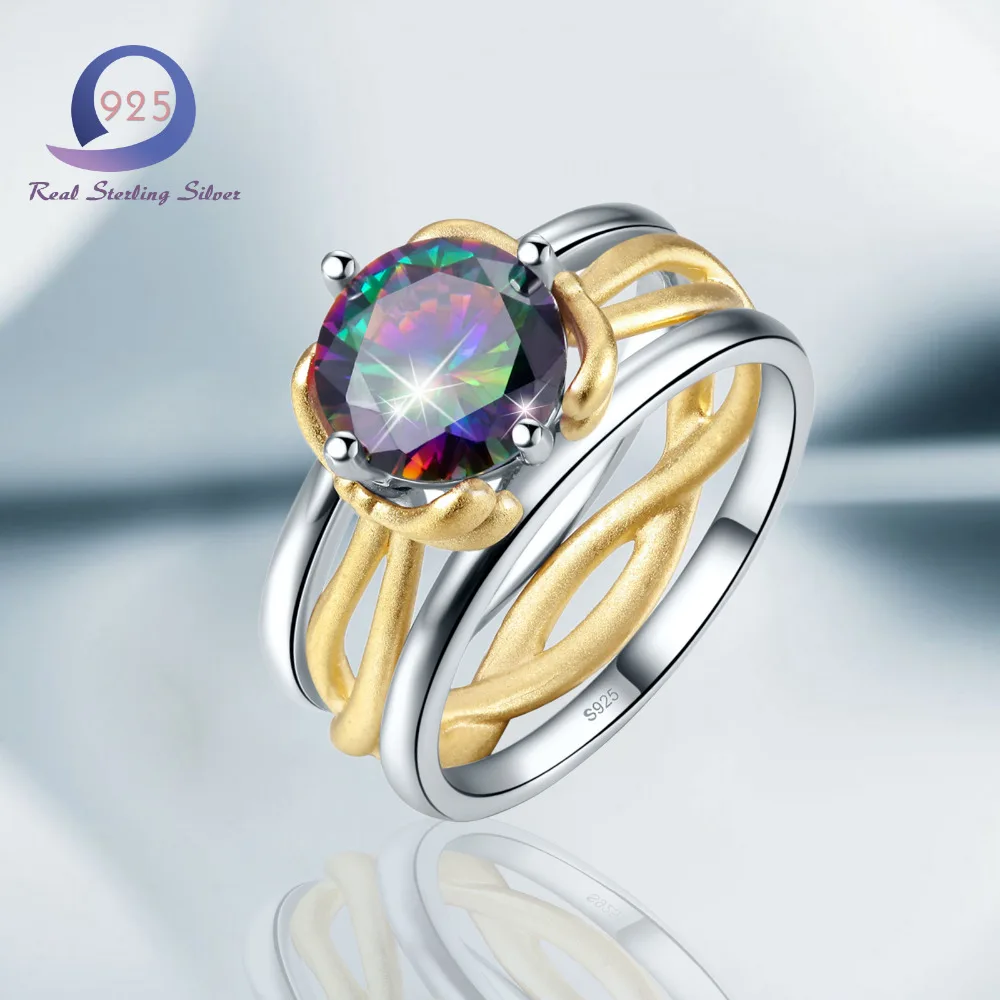Женское кольцо из серебра 925 пробы с круглым радужным кольцом карата | Украшения и