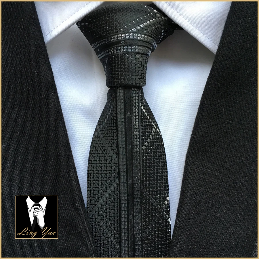 

Fashion Black Skinny Tie Jacquard Woven Necktie Unique Pattern Ties for Men Free Shipping