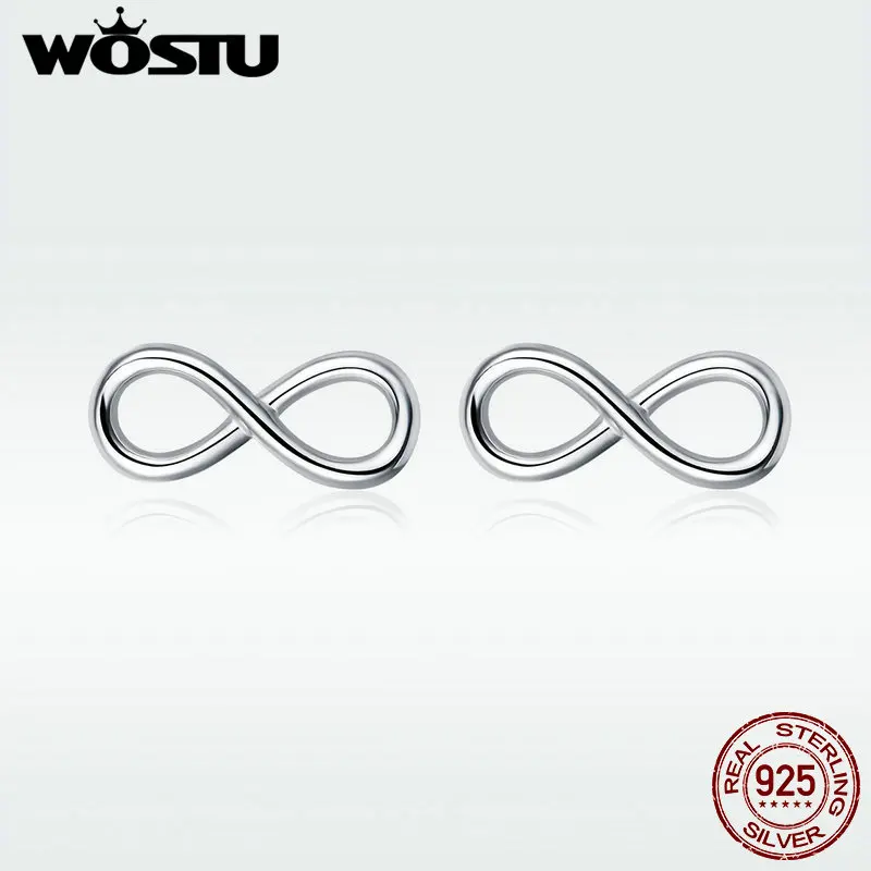 WOSTU Роскошные 925 пробы серебряные серьги-гвоздики Бесконечная любовь для женщин Свадебные маленькие серьги Модные ювелирные изделия FIE562