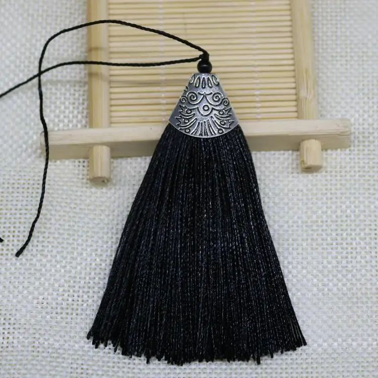 black 2 шт., 8 см, шелковые кисточки, бахрома, подвеска, кисточка, отделка, кисточки, занавеска, декор для брелка, серьги, фурнитура, сделай сам, рукоделие, ювелирные изделия - Цвет: black
