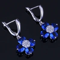 delicate heart shaped blue cubic zirconia white cz silver plated drop dangle earrings v0770