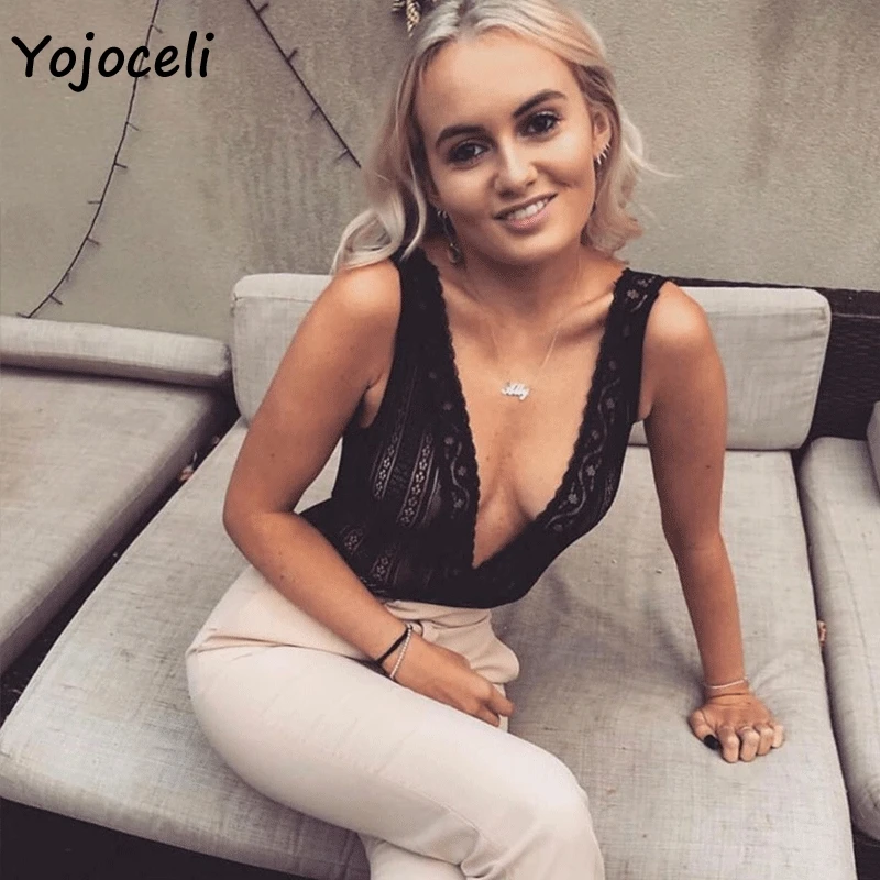 Сексуальное Кружевное вязаное боди Yojoceli топы женское осенне зимнее Черное с v
