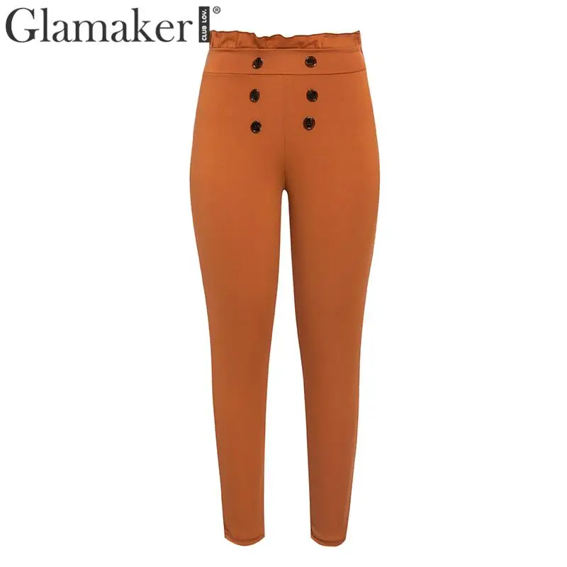 Glamaker женские брюки с оборками, брюки с высокой талией, Клубные брюки, женские облегающие обтягивающие брюки и капри, уличная одежда